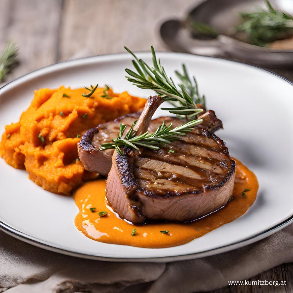 Hirschkoteletts mit Orangen-Rosmarinsoße mit Süßkartoffelpüree - kumitzborgo.shop