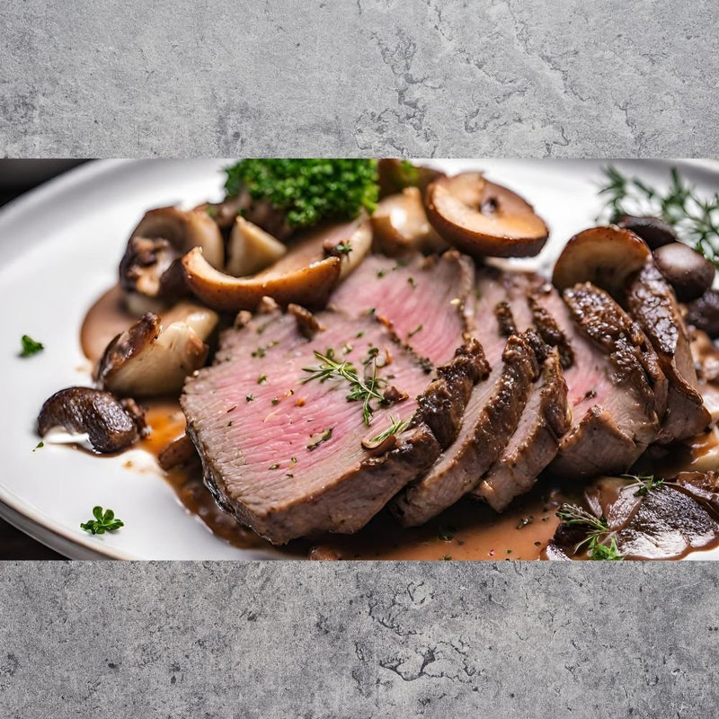 Wildes Vergnügen - Hirschbraten mit Pilzrahmsauce - kumitzborgo.shop