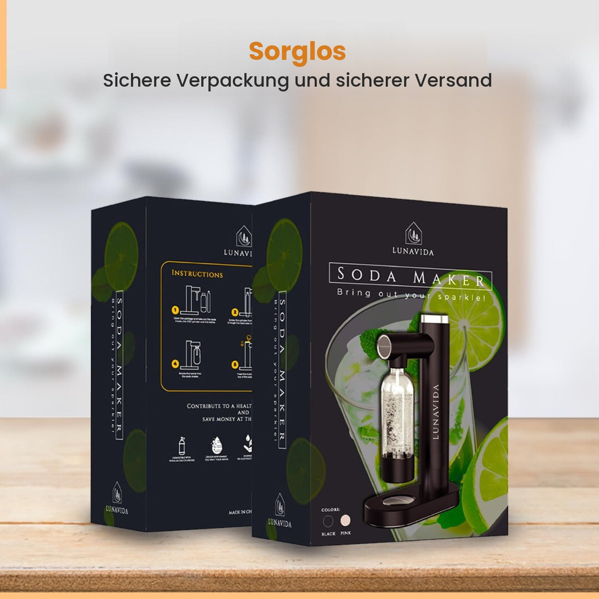 LunaVida Elara Wassersprudler – Sprudelwasser selbst gemacht, inkl. 1-L-Flasche (Schwarz)